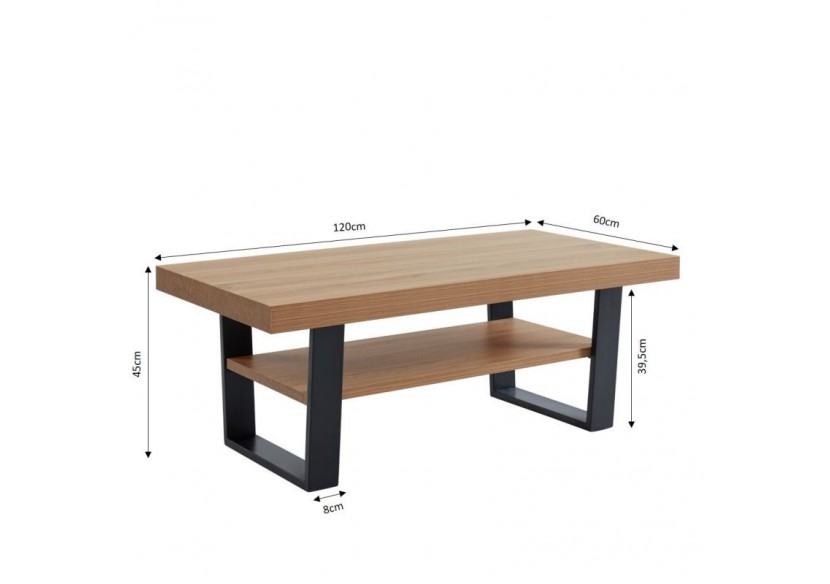 Table basse FELIX effet chêne et métal noir double plateau