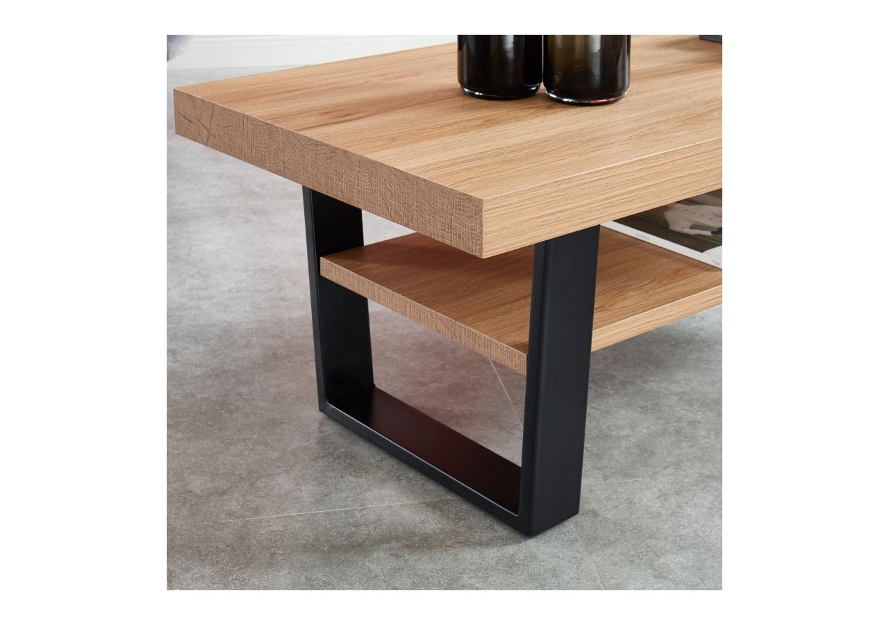 Table basse FELIX effet chêne et métal noir double plateau