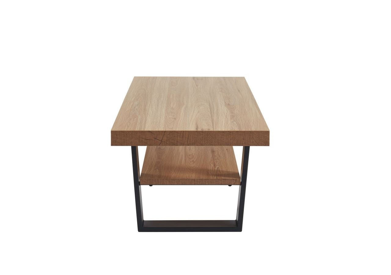 Table basse FELIX effet chêne et métal noir double plateau