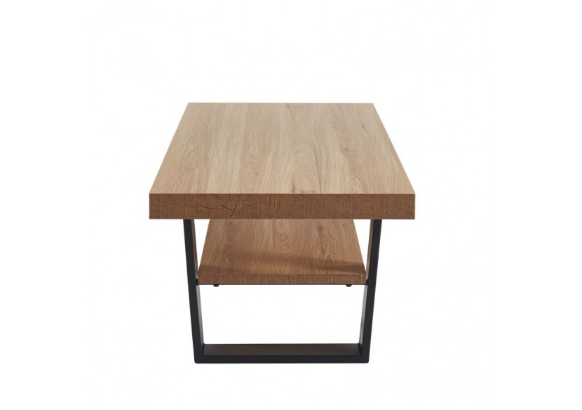 Table basse FELIX effet chêne et métal noir double plateau