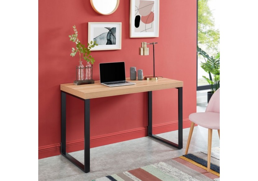 Bureau FELIX effet chêne pieds en métal noir