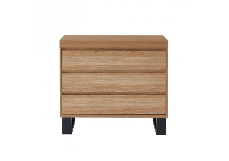 Commode FELIX effet chêne et métal noir 3 tiroirs