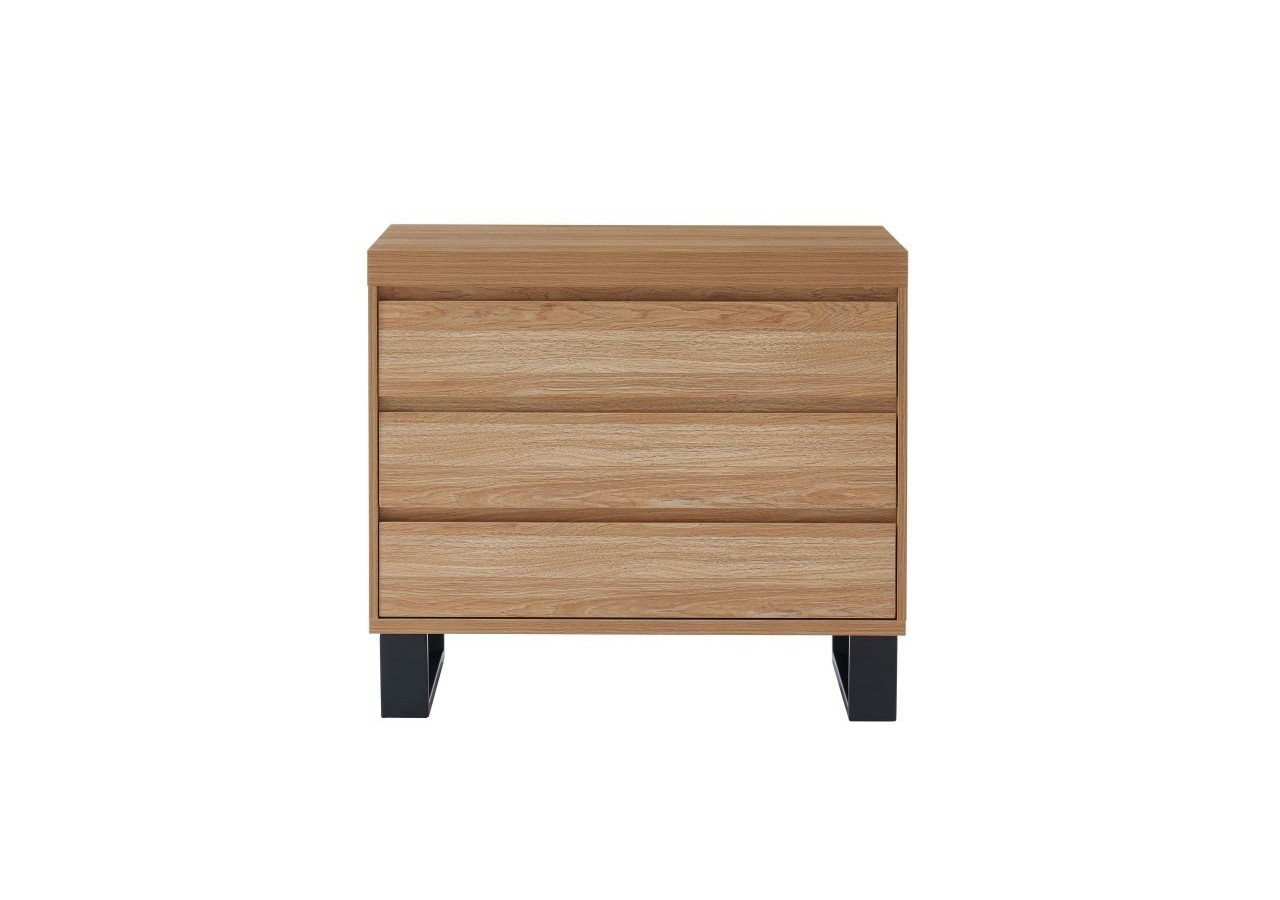 Commode FELIX effet chêne et métal noir 3 tiroirs