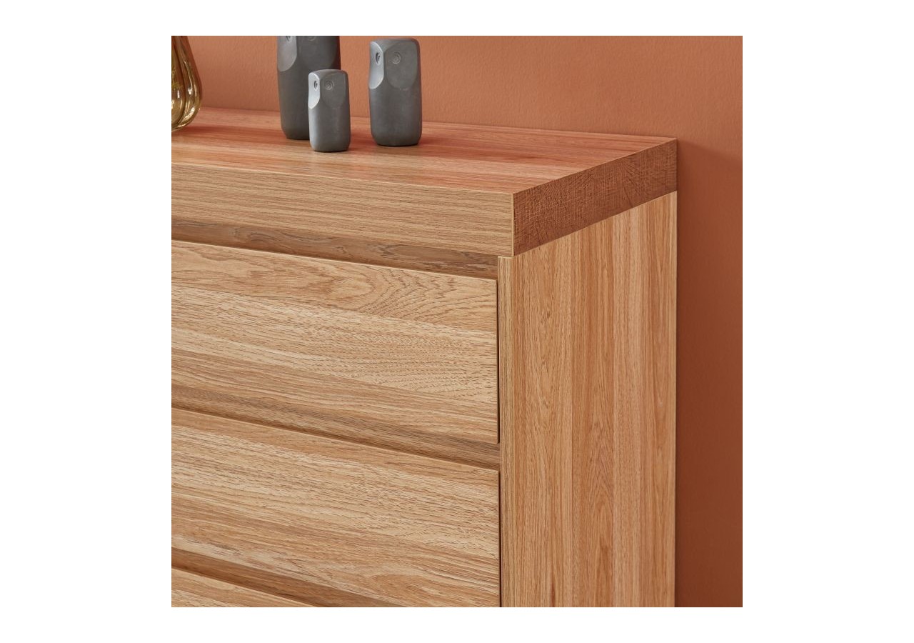 Commode FELIX effet chêne et métal noir 3 tiroirs