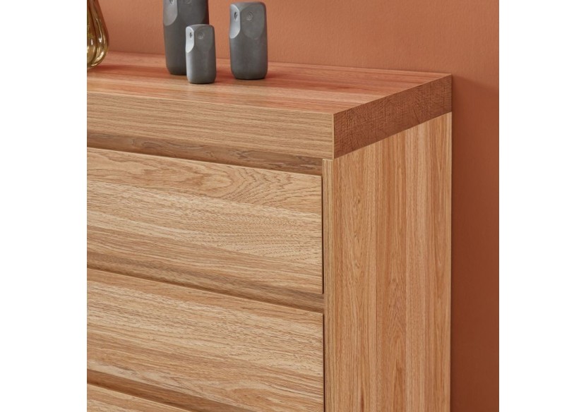 Commode FELIX effet chêne et métal noir 3 tiroirs