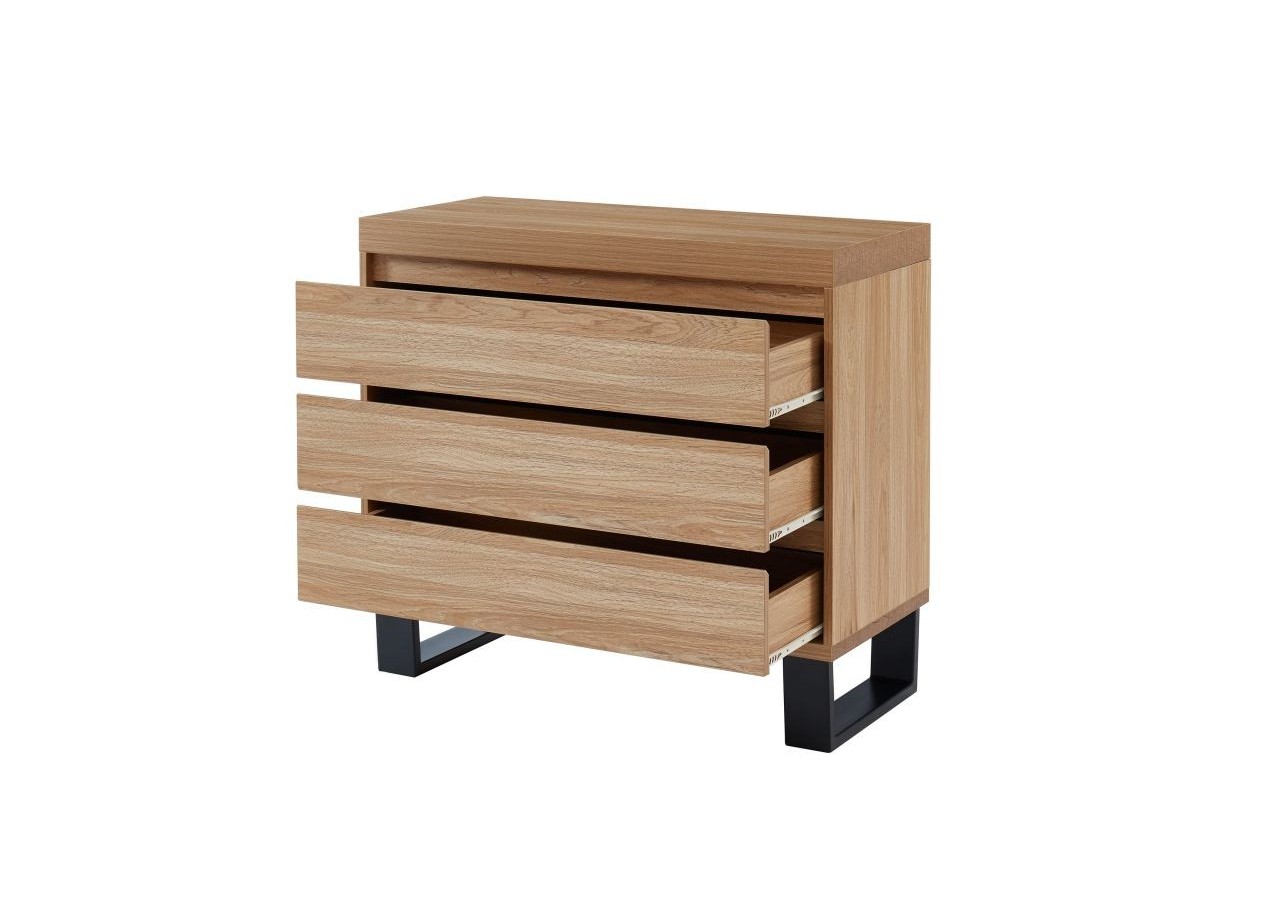 Commode FELIX effet chêne et métal noir 3 tiroirs