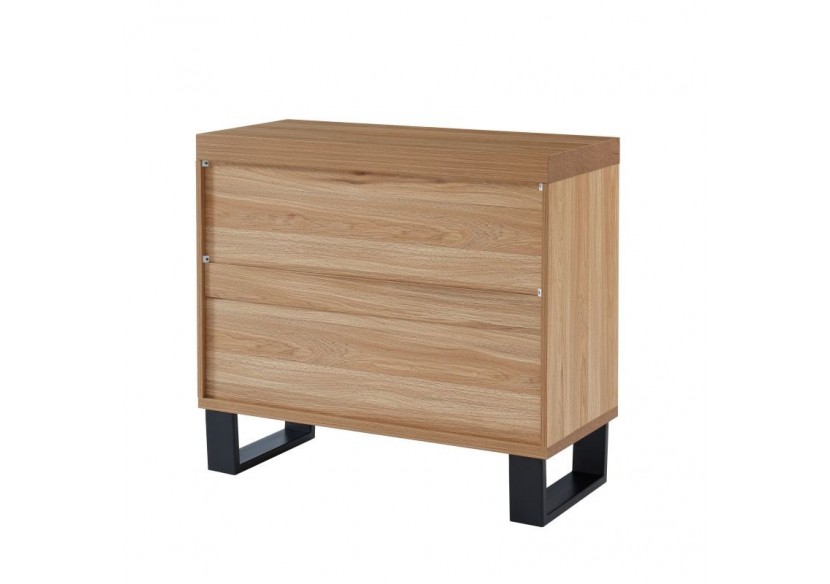 Commode FELIX effet chêne et métal noir 3 tiroirs