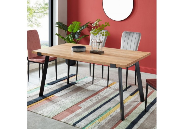 Table à manger FELIX effet chêne et métal noir 160cm 2