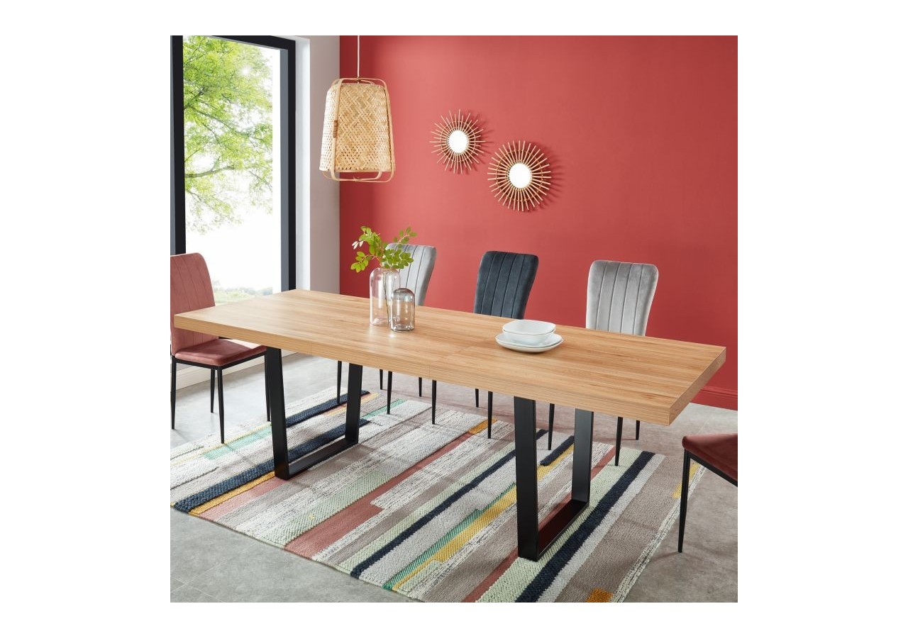 Table extensible FELIX Effet chêne et pieds en métal L180-240cm