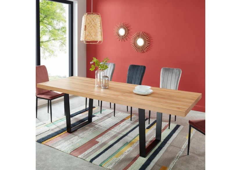 Table extensible FELIX Effet chêne et pieds en métal L180-240cm