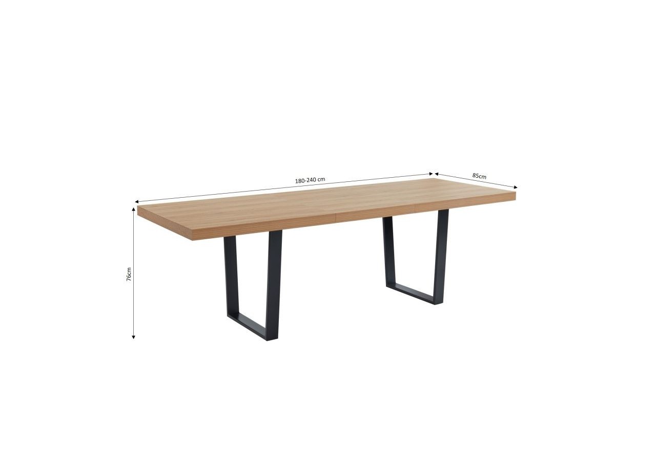 Table extensible FELIX Effet chêne et pieds en métal L180-240cm