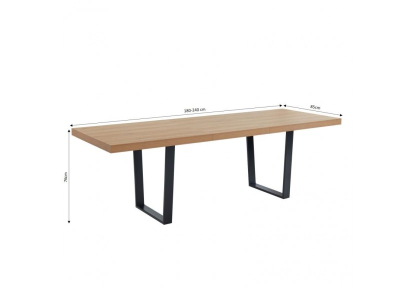 Table extensible FELIX Effet chêne et pieds en métal L180-240cm