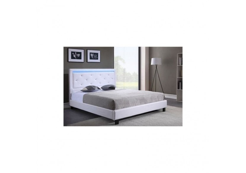 Lit à led FILIP simili blanc et strass matelas 140x190