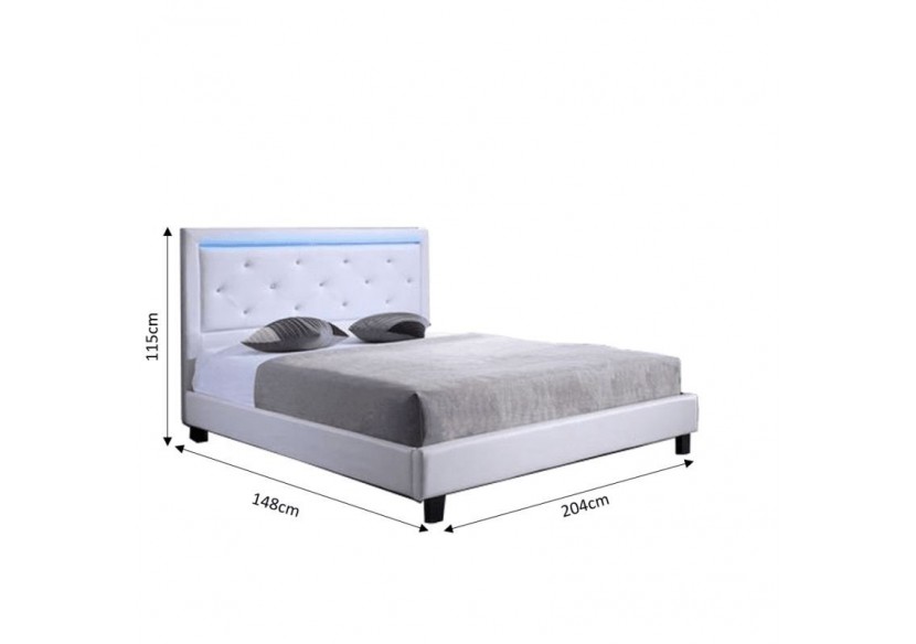 Lit à led FILIP simili blanc et strass matelas 140x190