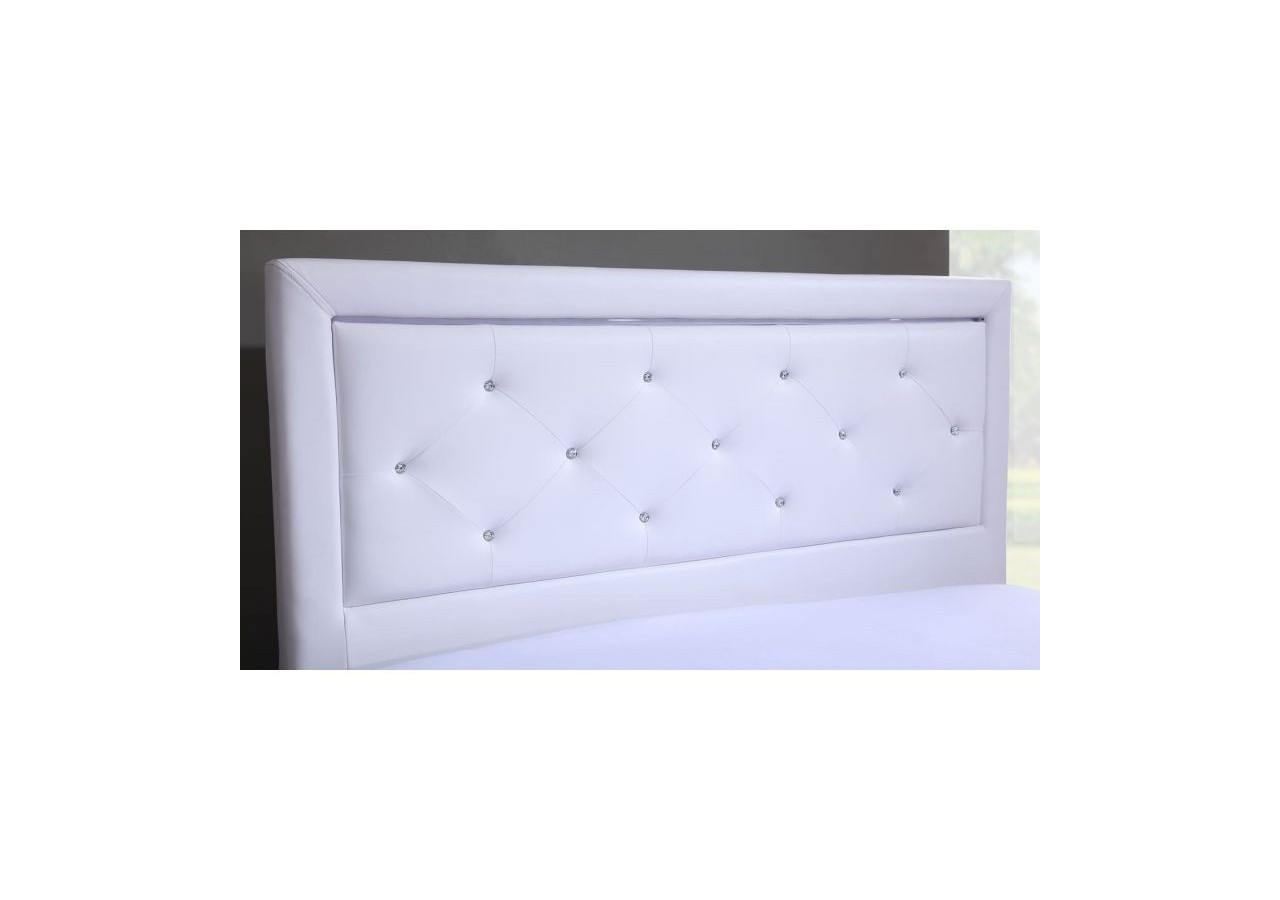 Lit à led FILIP simili blanc et strass matelas 140x190