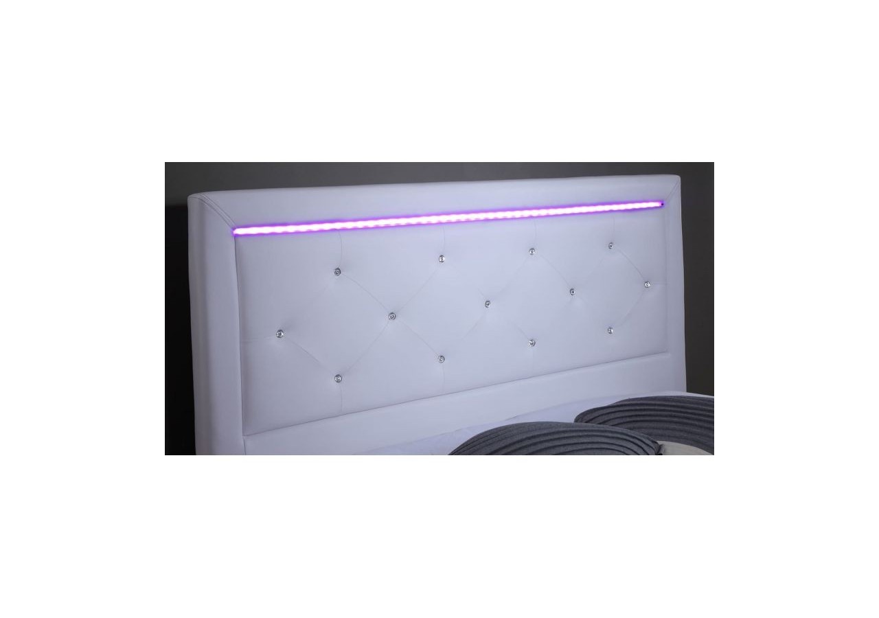 Lit à led FILIP simili blanc et strass matelas 140x190