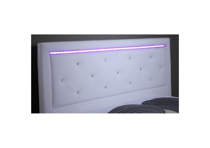 Lit à led FILIP simili blanc et strass matelas 140x190