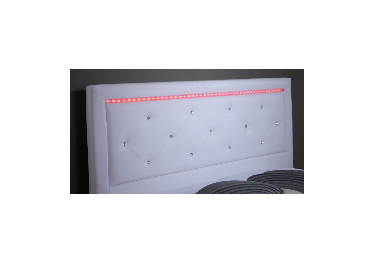 Lit à led FILIP simili blanc et strass matelas 140x190