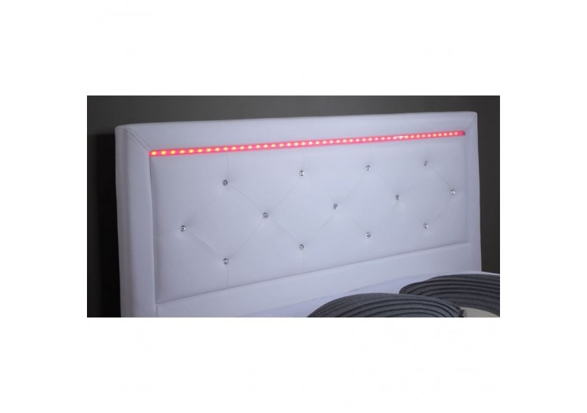 Lit à led FILIP simili blanc et strass matelas 140x190