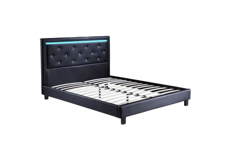 Lit à led FILIP simili noir matelas 160x200