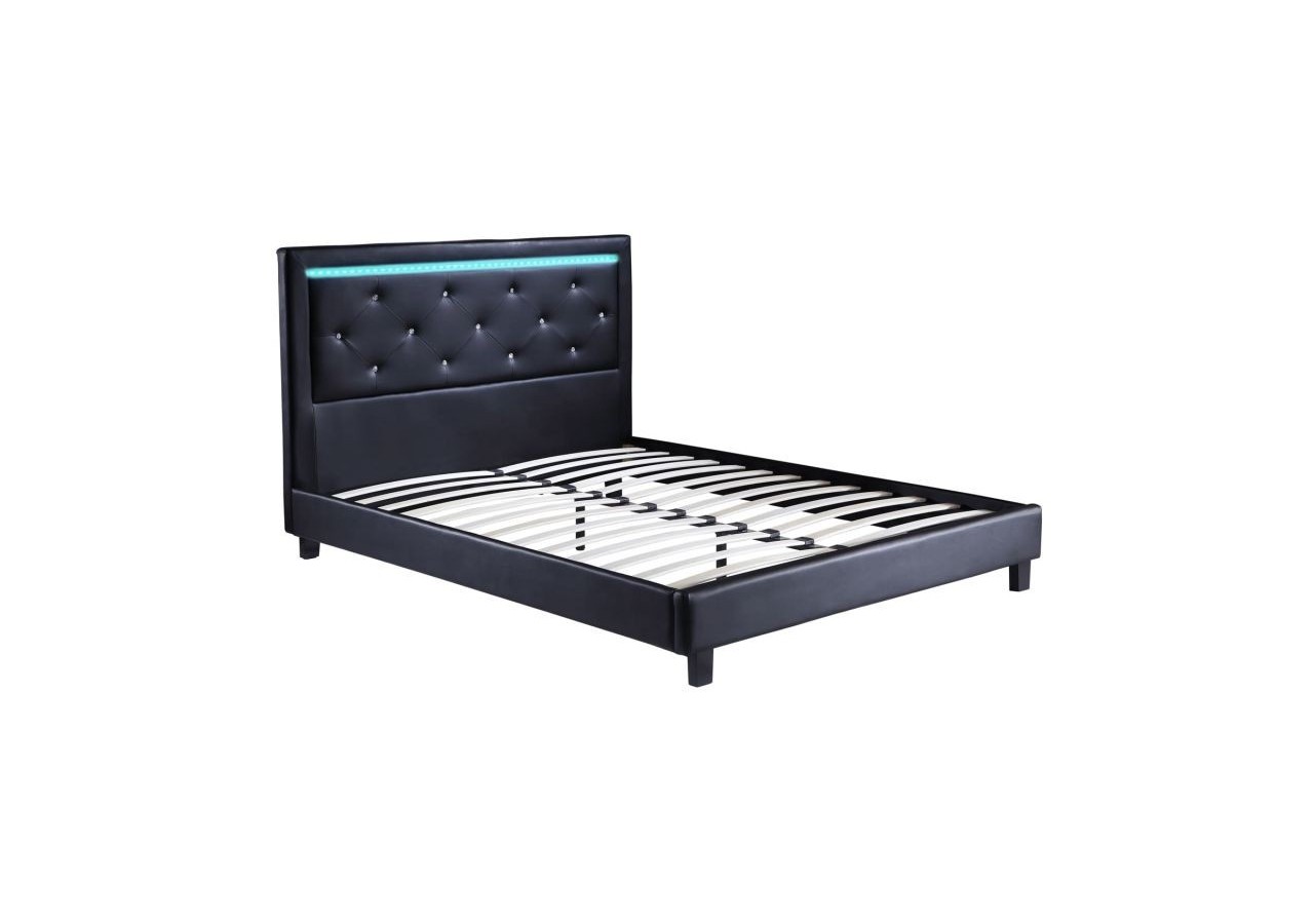 Lit à led FILIP simili noir matelas 160x200