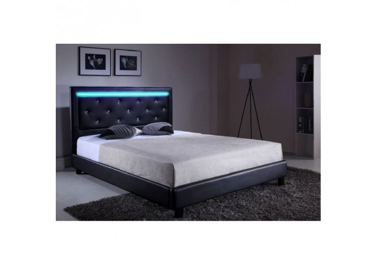 Lit à led FILIP simili noir matelas 160x200 2