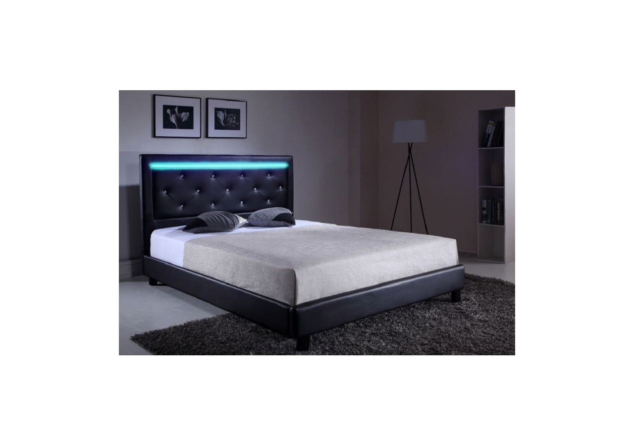 Lit à led FILIP simili noir matelas 160x200