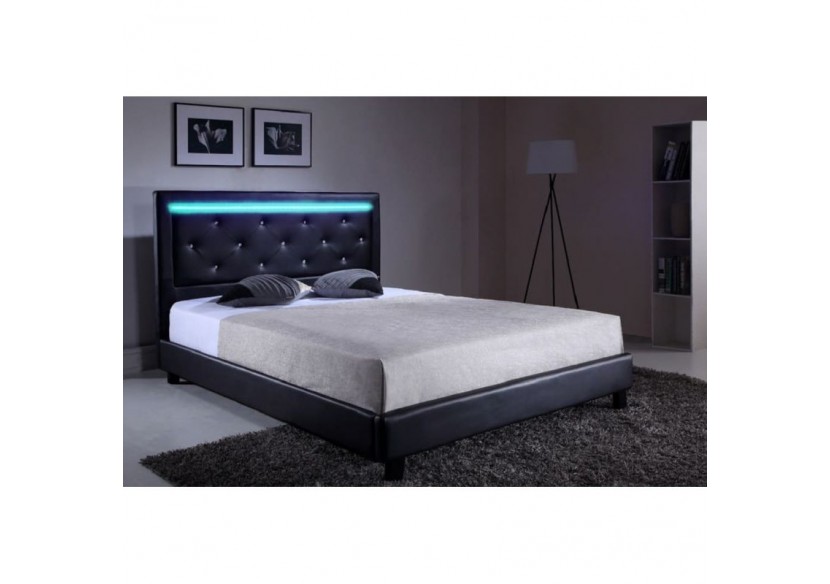 Lit à led FILIP simili noir matelas 160x200
