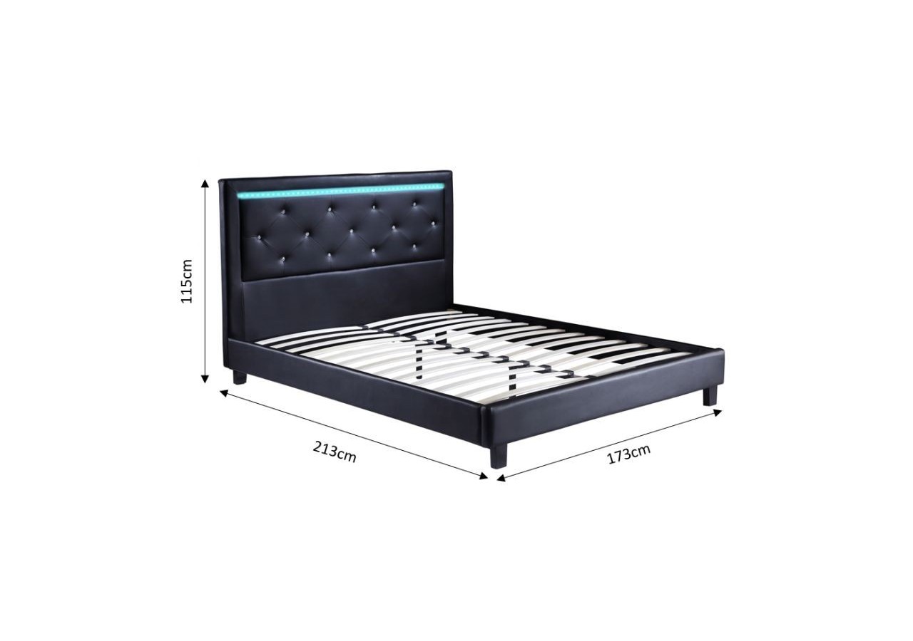 Lit à led FILIP simili noir matelas 160x200