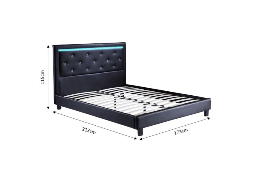 Lit à led FILIP simili noir matelas 160x200