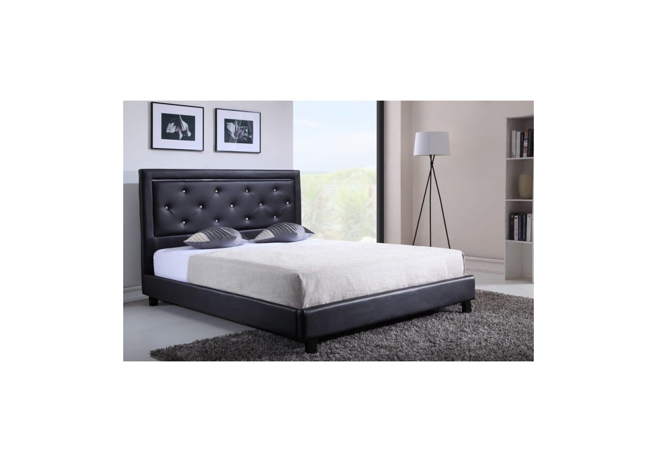 Lit à led FILIP simili noir matelas 160x200