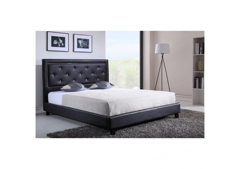 Lit à led FILIP simili noir matelas 160x200