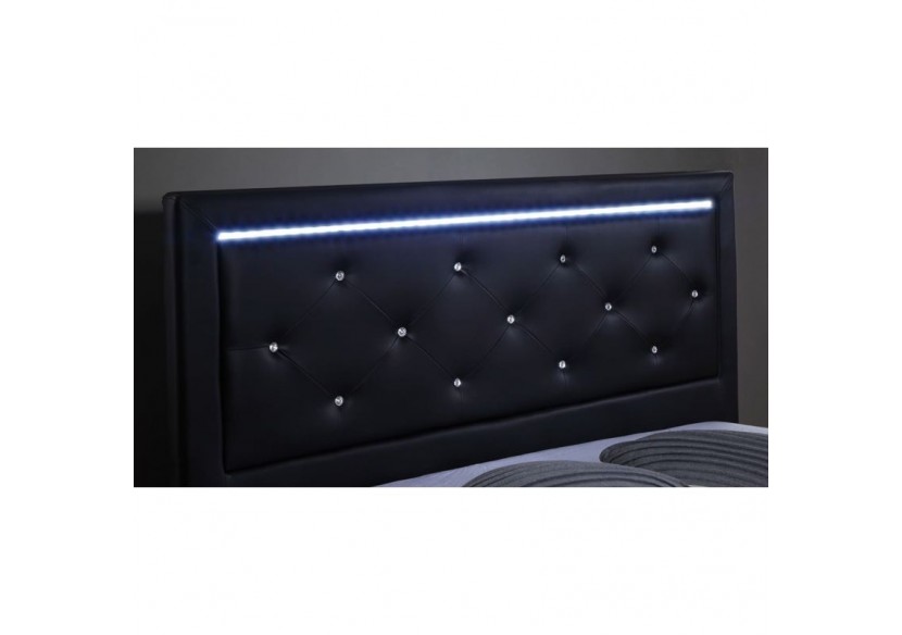 Lit à led FILIP simili noir matelas 160x200