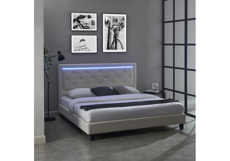 Lit à LED FILIP simili blanc 180x200 sommier inclus 2