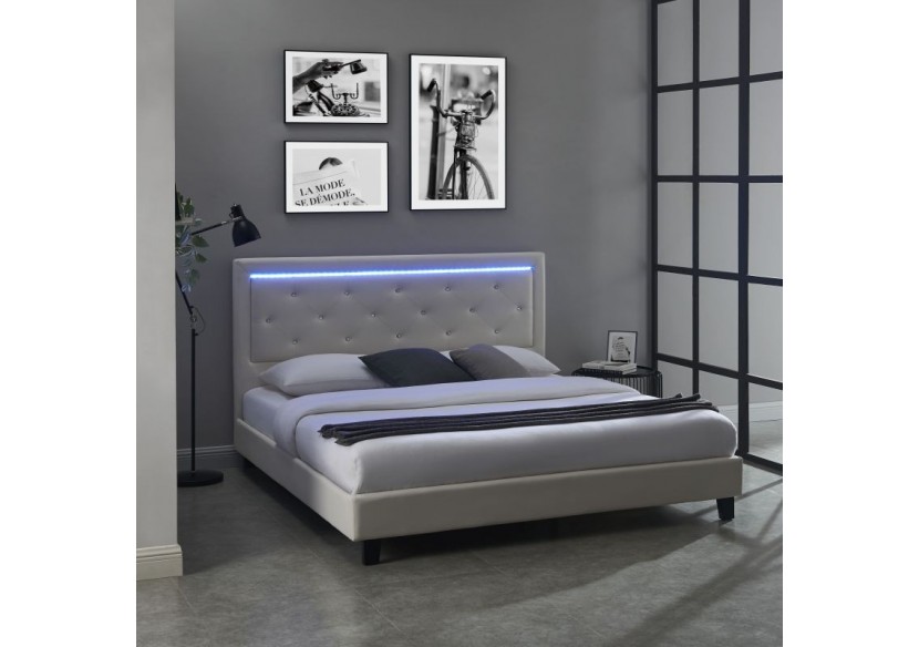 Lit à LED FILIP simili blanc 180x200 sommier inclus