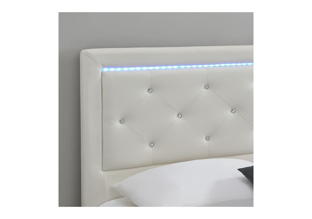 Lit à LED FILIP simili blanc 180x200 sommier inclus