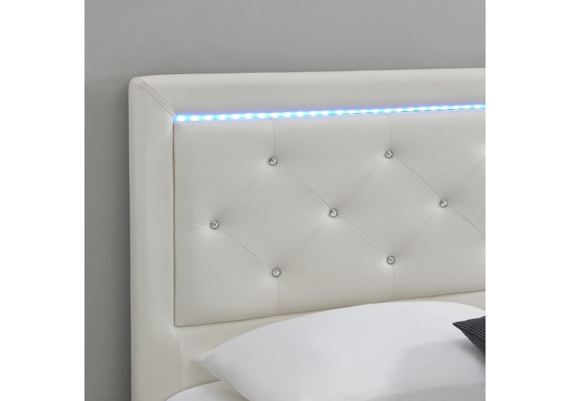 Lit à LED FILIP simili blanc 180x200 sommier inclus