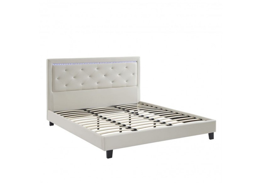 Lit à LED FILIP simili blanc 180x200 sommier inclus