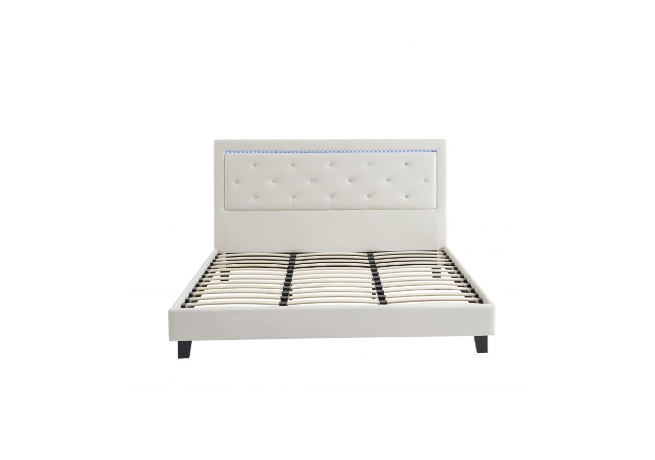 Lit à LED FILIP simili blanc 180x200 sommier inclus