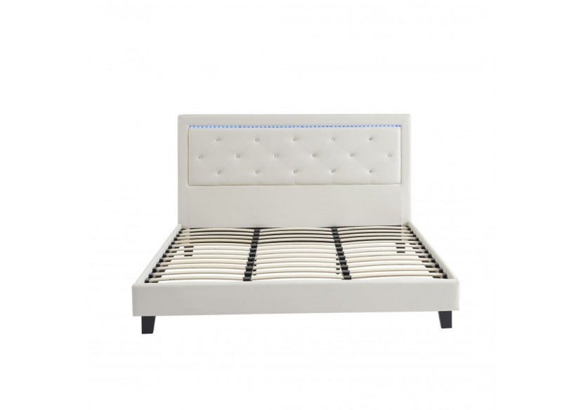 Lit à LED FILIP simili blanc 180x200 sommier inclus