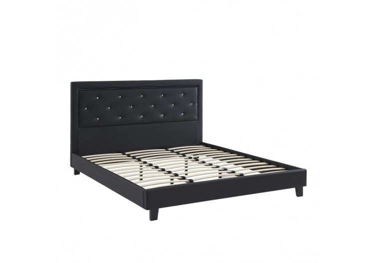 Lit à LED FILIP simili noir 180x200 sommier inclus