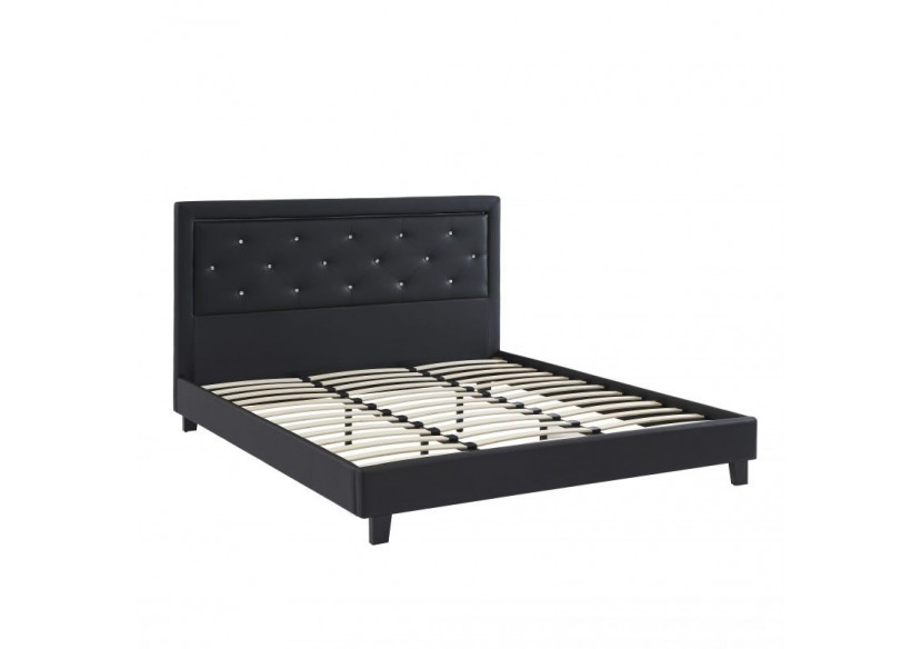 Lit à LED FILIP simili noir 180x200 sommier inclus