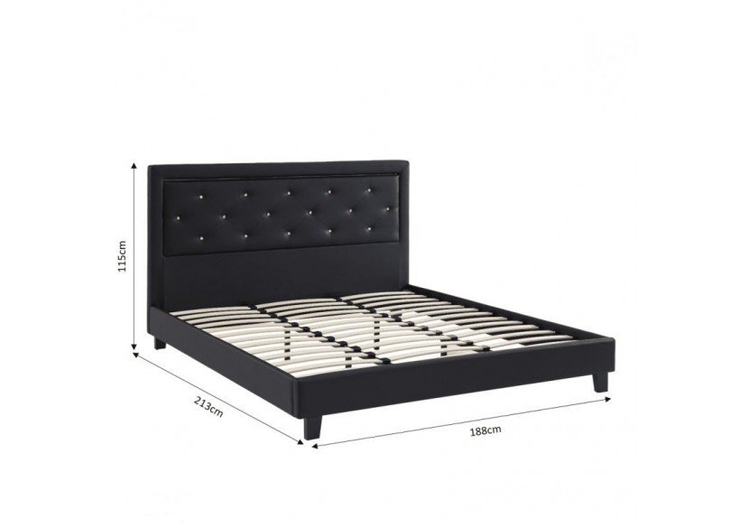 Lit à LED FILIP simili noir 180x200 sommier inclus