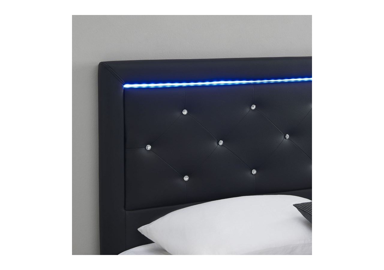 Lit à LED FILIP simili noir 180x200 sommier inclus