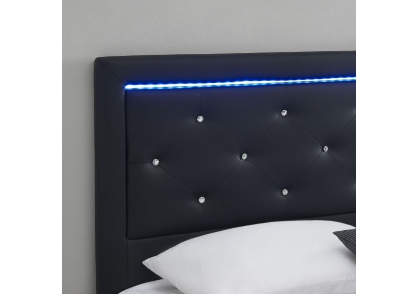Lit à LED FILIP simili noir 180x200 sommier inclus