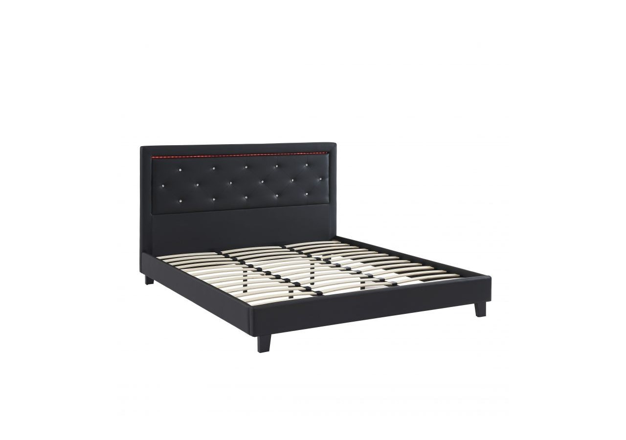 Lit à LED FILIP simili noir 180x200 sommier inclus