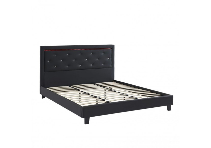 Lit à LED FILIP simili noir 180x200 sommier inclus