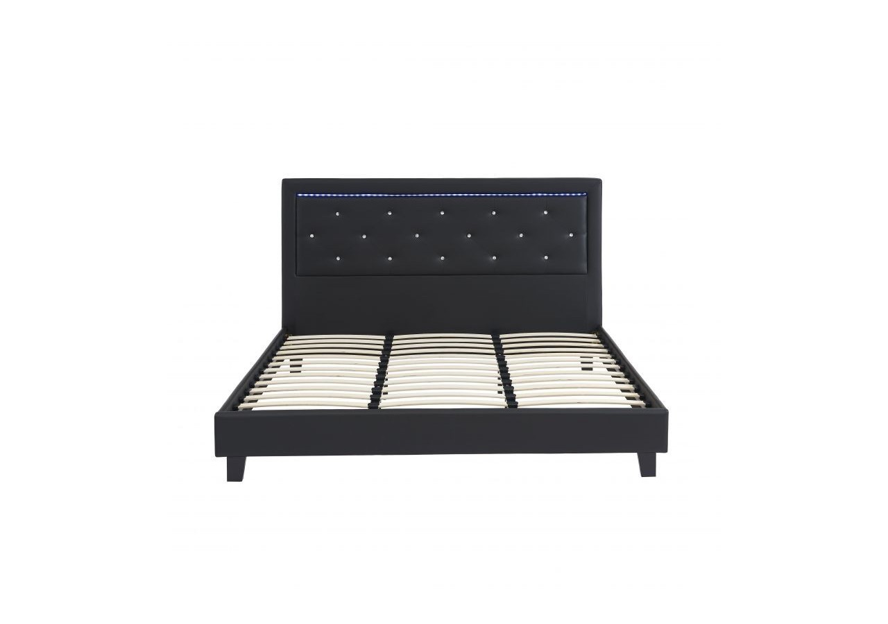 Lit à LED FILIP simili noir 180x200 sommier inclus