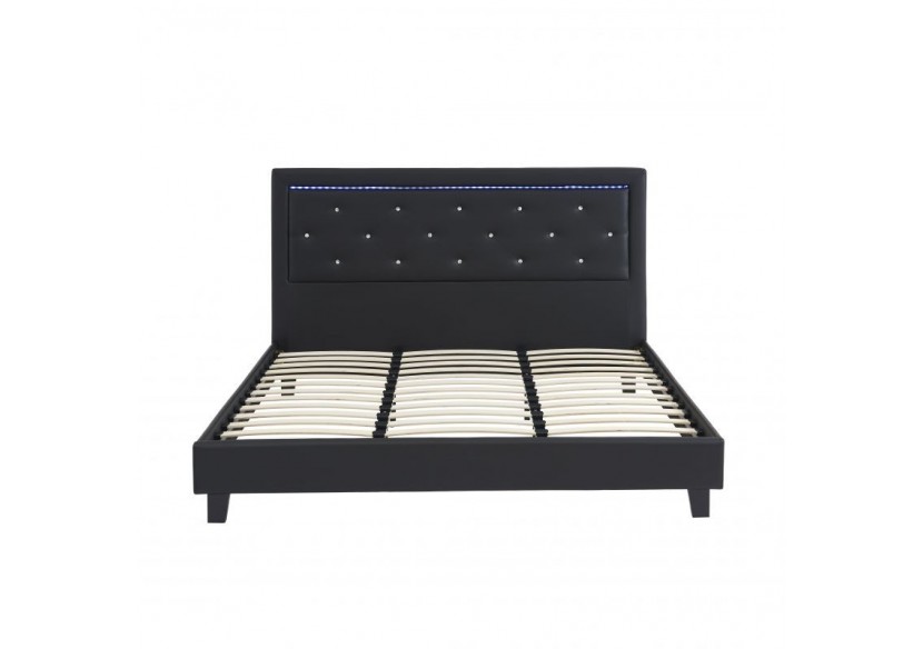 Lit à LED FILIP simili noir 180x200 sommier inclus