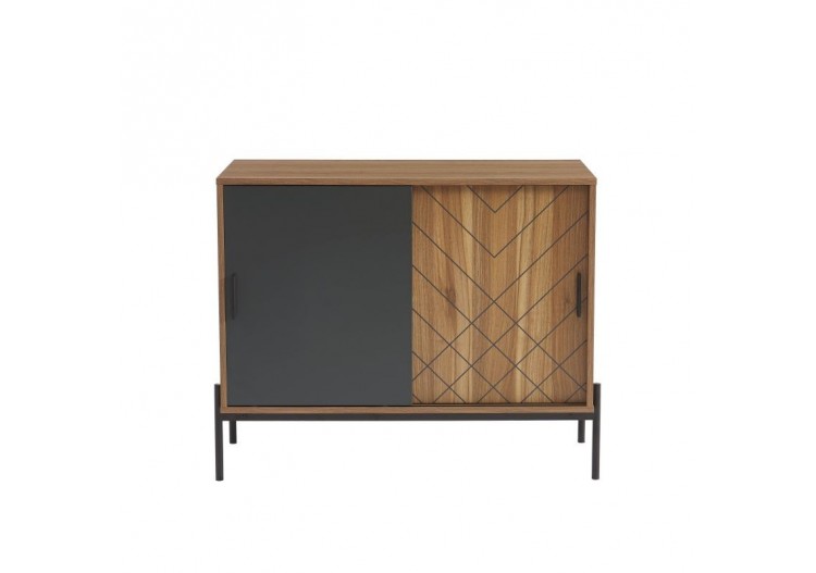 Buffet GEOMA effet chêne foncé et gris 90cm